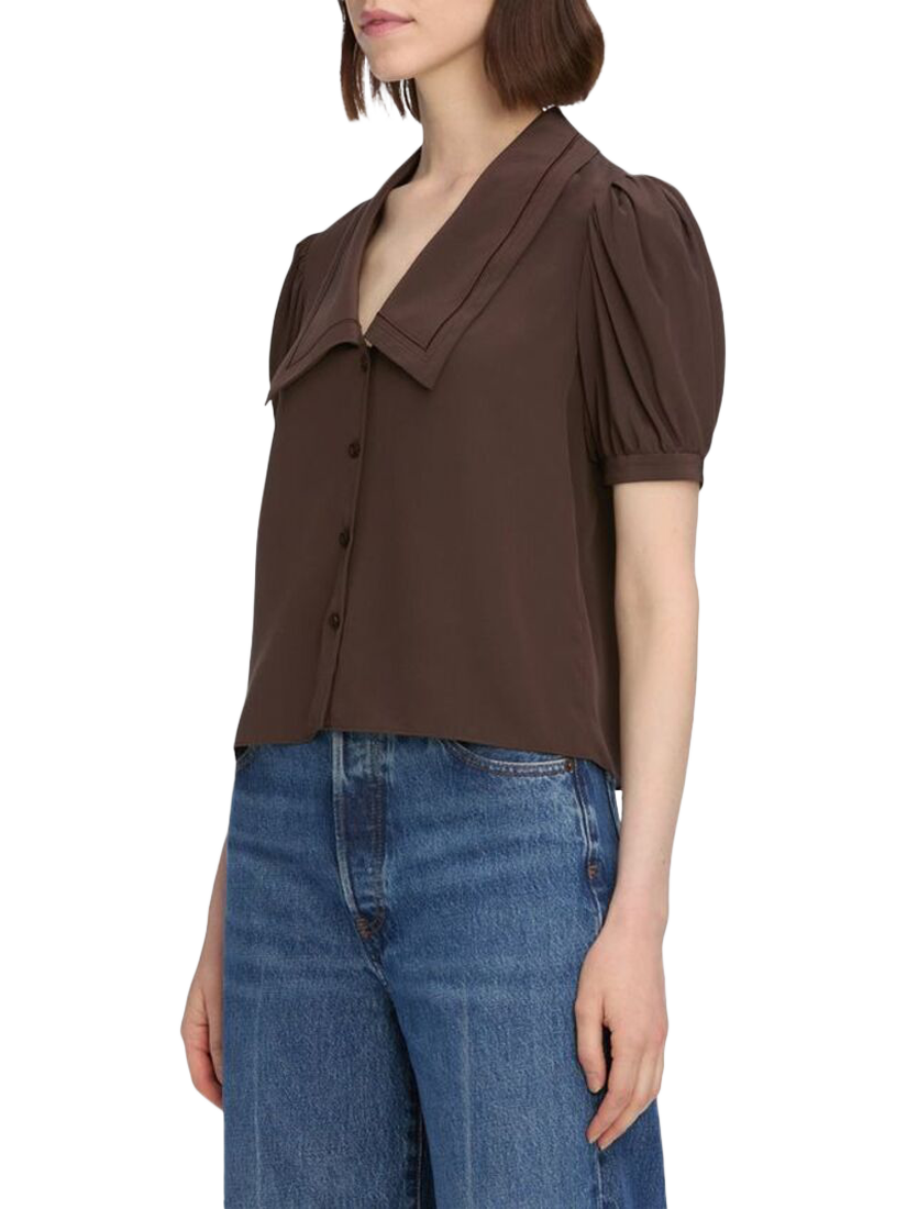 Product image 2 of 3, which shows FRAME The Sailor Pure Silk Shirt, Brown, S