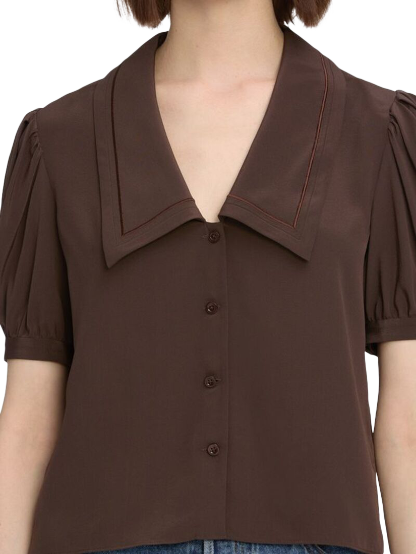 Product image 3 of 3, which shows FRAME The Sailor Pure Silk Shirt, Brown, S