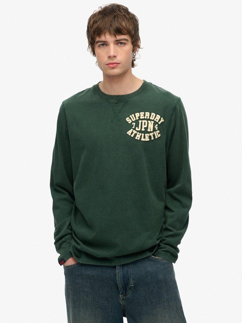 Product image 1 of 4, which shows Superdry Vintage Athletic Chest Long Sleeve Top, Enamel Green, S