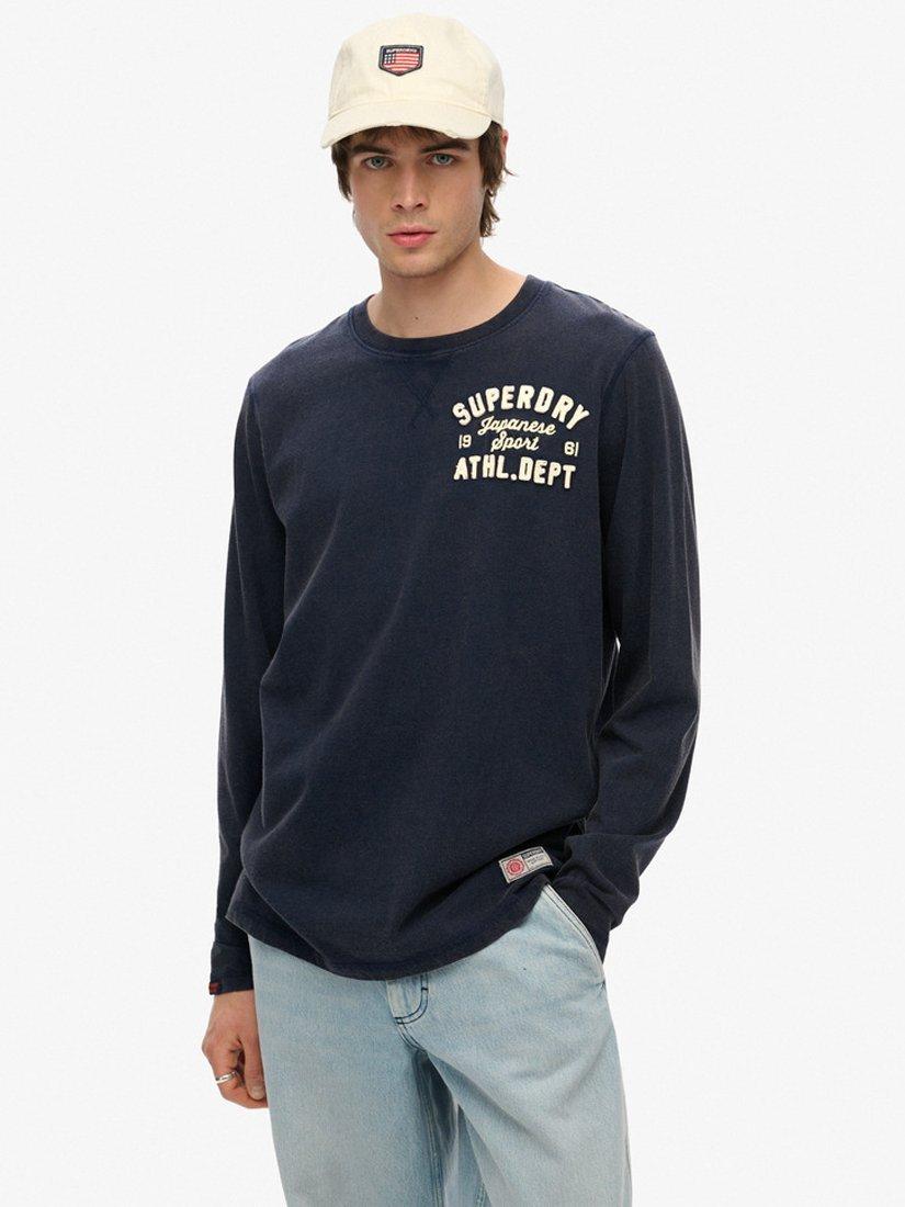Product image 1 of 4, which shows Superdry Vintage Athletic Chest Long Sleeve Top, Rich Navy, S