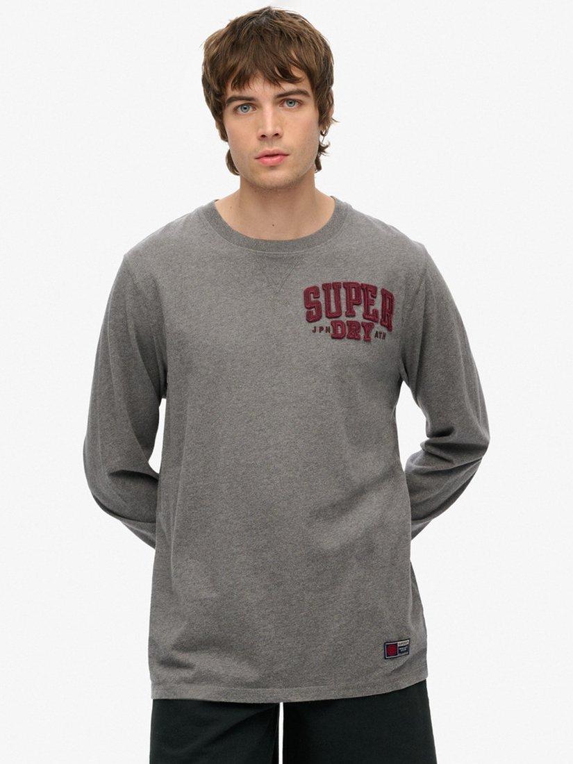 Product image 1 of 4, which shows Superdry Vintage Athletic Chest Long Sleeve Top, Mid Grey Marl, S