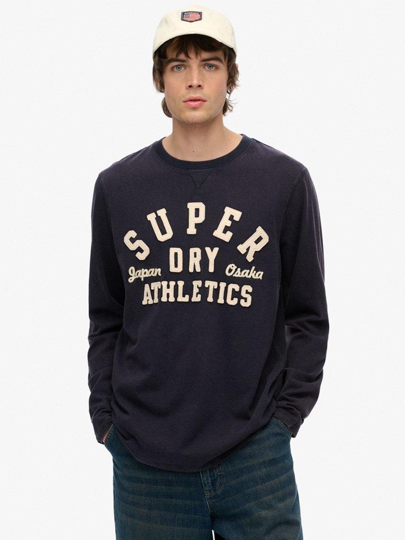 Product image 1 of 4, which shows Superdry Vintage Athletic Long Sleeve Top, Eclipse Navy, S