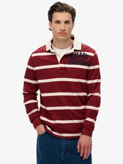 Superdry Vintage Athletic Rugby Shirt, Light Grey, Rich Burgundy/Cream