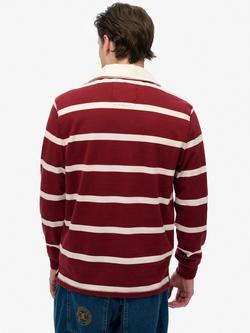 Superdry Vintage Athletic Rugby Shirt, Light Grey - view 2, Rich Burgundy/Cream