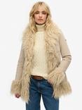 Superdry Faux Fur Lined Afghan Coat, Stone Wash Taupe
