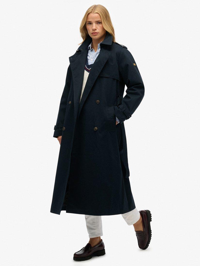 Product image 3 of 5, which shows Superdry Classic Longline Cotton Blend Trench Coat, Eclipse Navy, 8