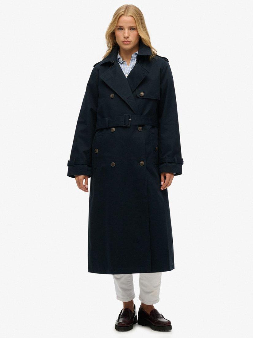 Product image 4 of 5, which shows Superdry Classic Longline Cotton Blend Trench Coat, Eclipse Navy, 8