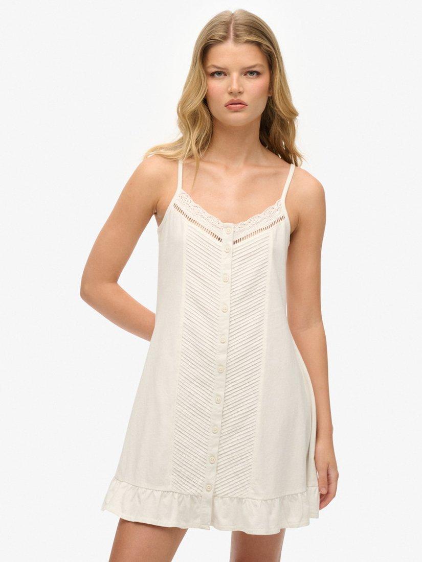 Superdry Lace Button Cami Dress, Off White