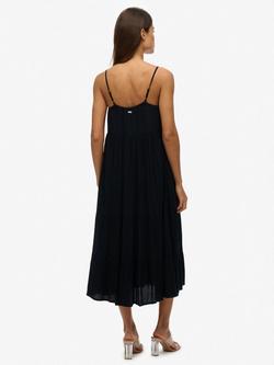 Superdry Half Button Tiered Midi Dress, Black - view 2, Black