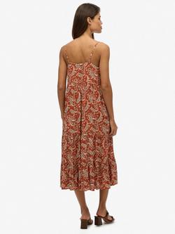 Superdry Half Button Tiered Midi Dress, Brown - view 2, Brown