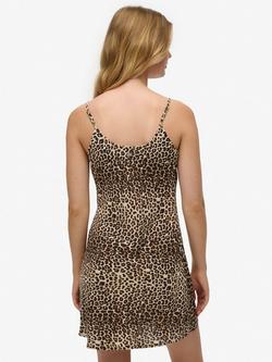 Superdry Leopard Print Bias Cut Slip Mini Dress - view 2, Tan