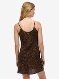 Superdry Leopard Print Bias Cut Slip Mini Dress, Brown/Multi