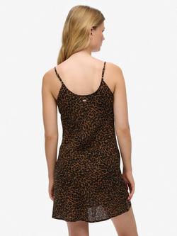 Superdry Leopard Print Bias Cut Slip Mini Dress - view 2, Brown/Multi