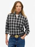 Superdry Check Flannel Boyfriend Shirt, Black/Ecru Check