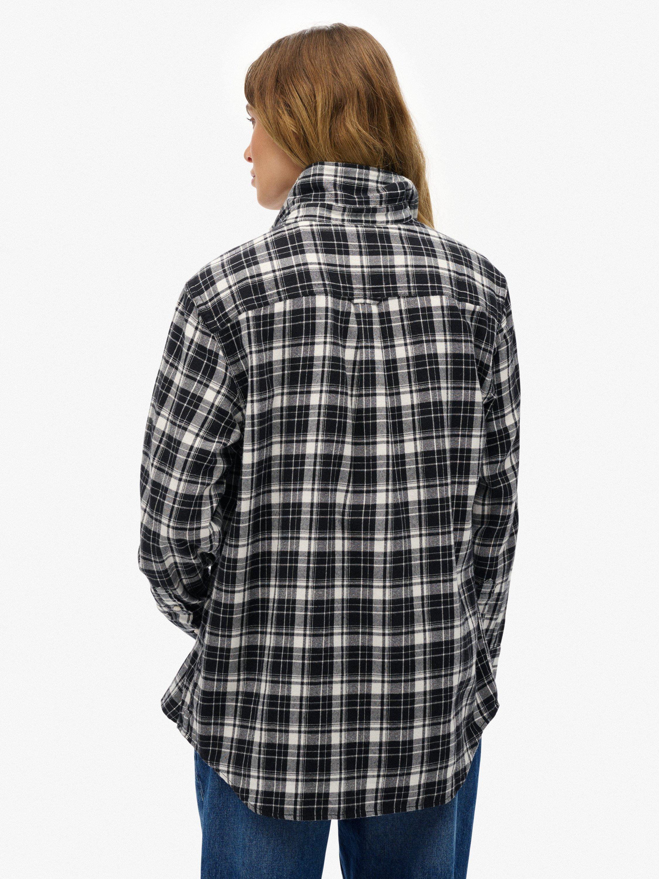 Product image 2 of 5, which shows Superdry Check Flannel Boyfriend Shirt, Black/Ecru, 8