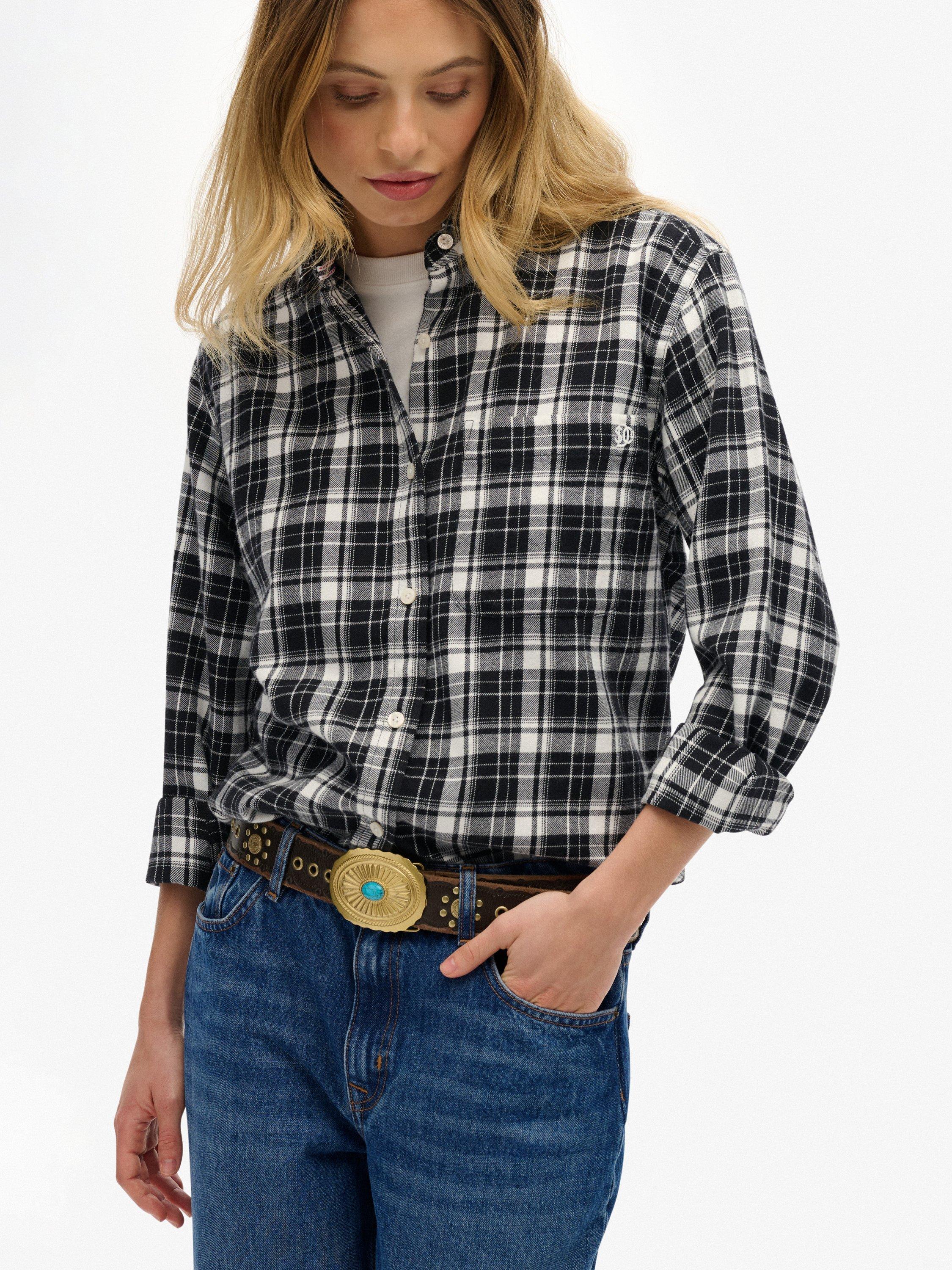 Product image 5 of 5, which shows Superdry Check Flannel Boyfriend Shirt, Black/Ecru, 8