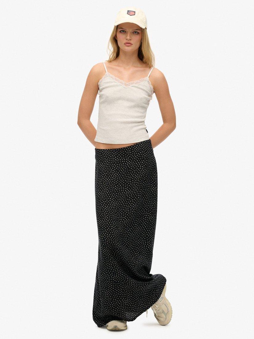 Superdry Column Floral Maxi Skirt, Black