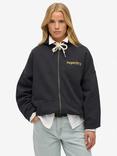 Superdry Old School Tattoo Oversized Zip Hoodie, Washed Black