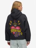 Superdry Old School Tattoo Oversized Zip Hoodie, Washed Black