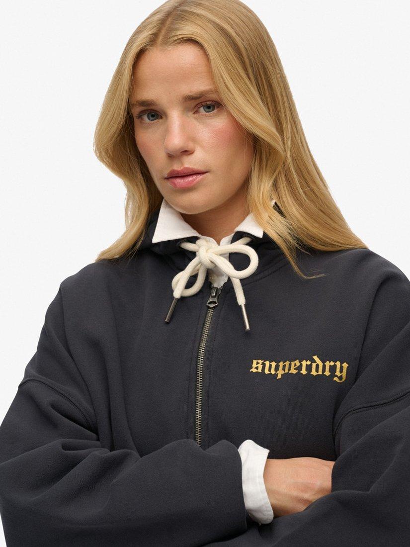 Product image 4 of 5, which shows Superdry Old School Tattoo Oversized Zip Hoodie, Washed Black, 8