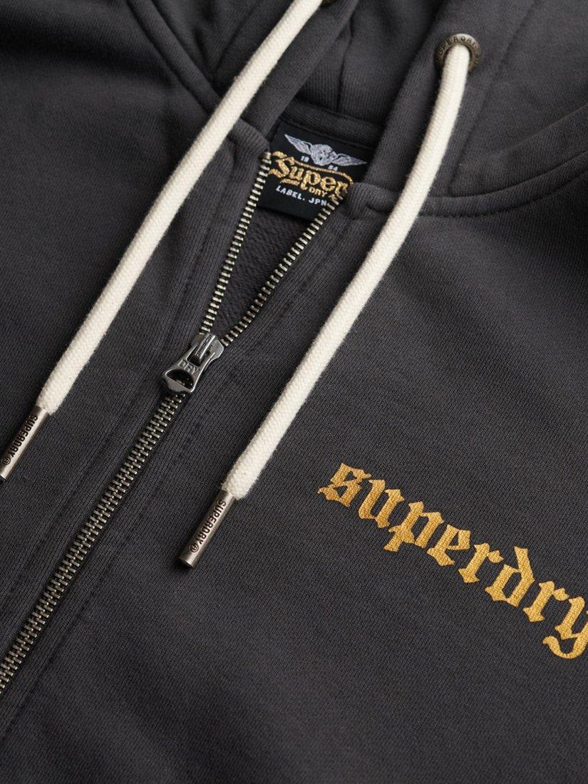 Product image 5 of 5, which shows Superdry Old School Tattoo Oversized Zip Hoodie, Washed Black, 8