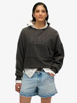 Superdry Athletic Essentials Tonal Appliqué Crew Sweatshirt, Charcoal