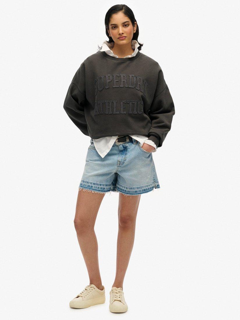 Product image 3 of 5, which shows Superdry Athletic Essentials Tonal Appliqué Crew Sweatshirt, Charcoal, 8