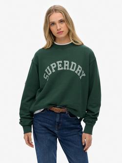 Superdry Cotton Athletic Essentials Slouchy Crew Sweatshirt, Enamel Green