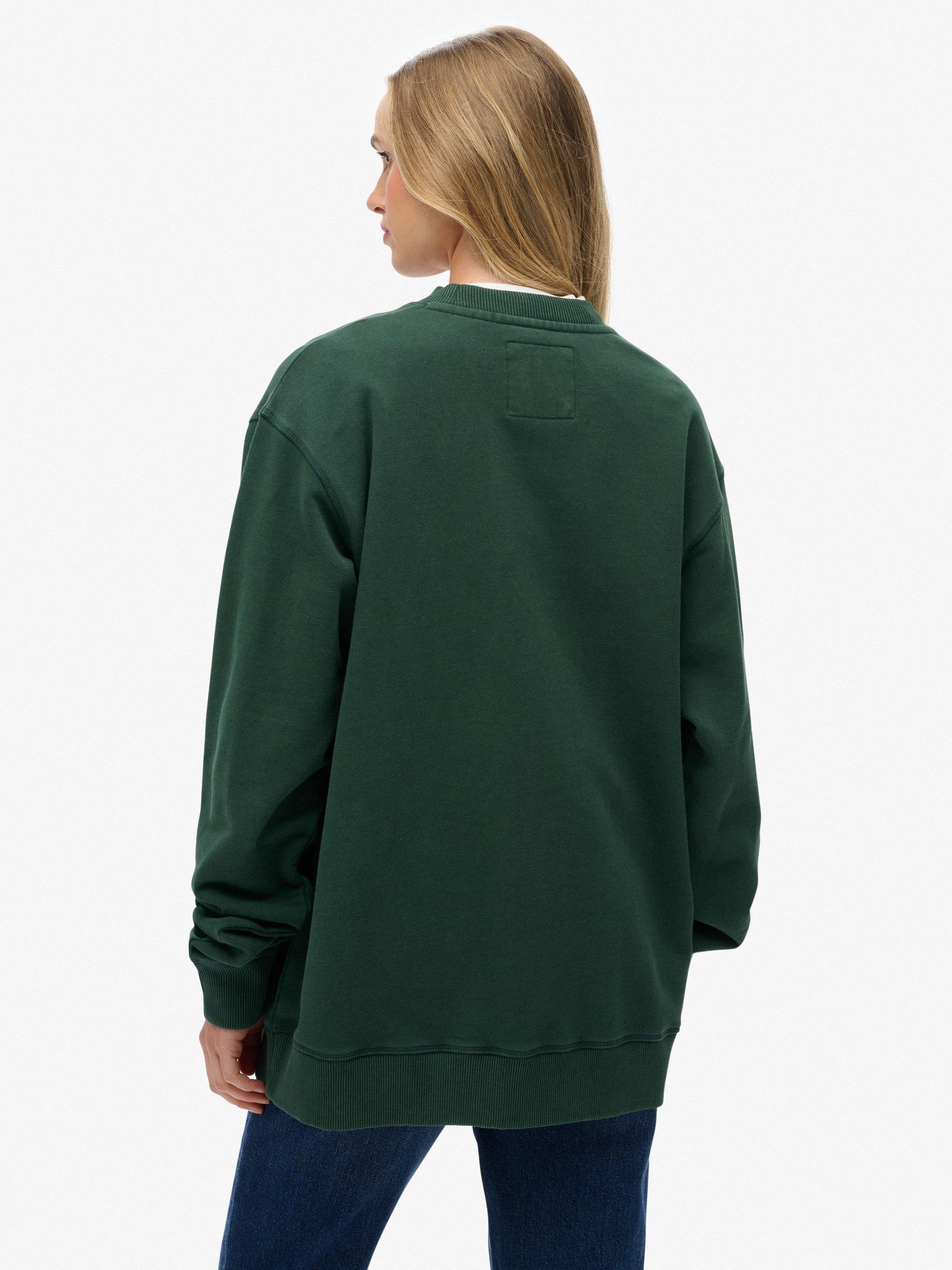 Product image 2 of 5, which shows Superdry Cotton Athletic Essentials Slouchy Crew Sweatshirt, Enamel Green, 8