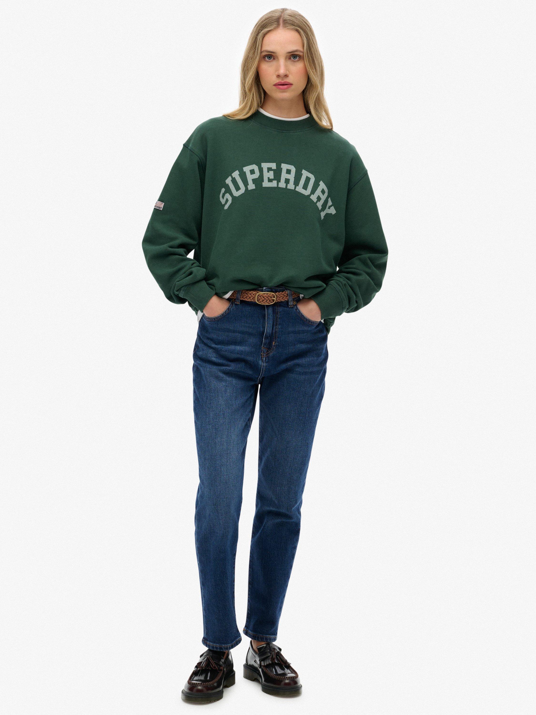 Product image 3 of 5, which shows Superdry Cotton Athletic Essentials Slouchy Crew Sweatshirt, Enamel Green, 8