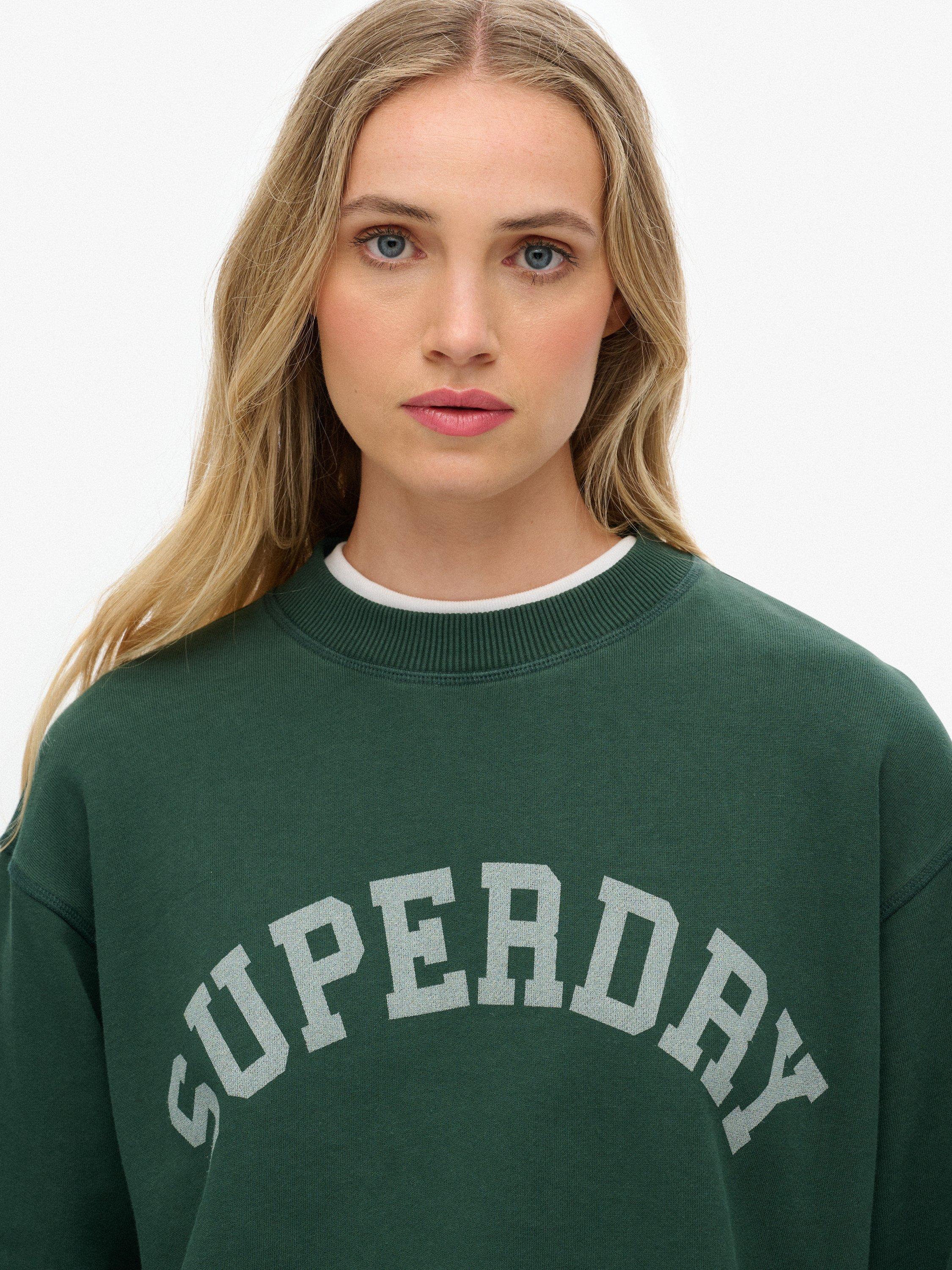 Product image 4 of 5, which shows Superdry Cotton Athletic Essentials Slouchy Crew Sweatshirt, Enamel Green, 8