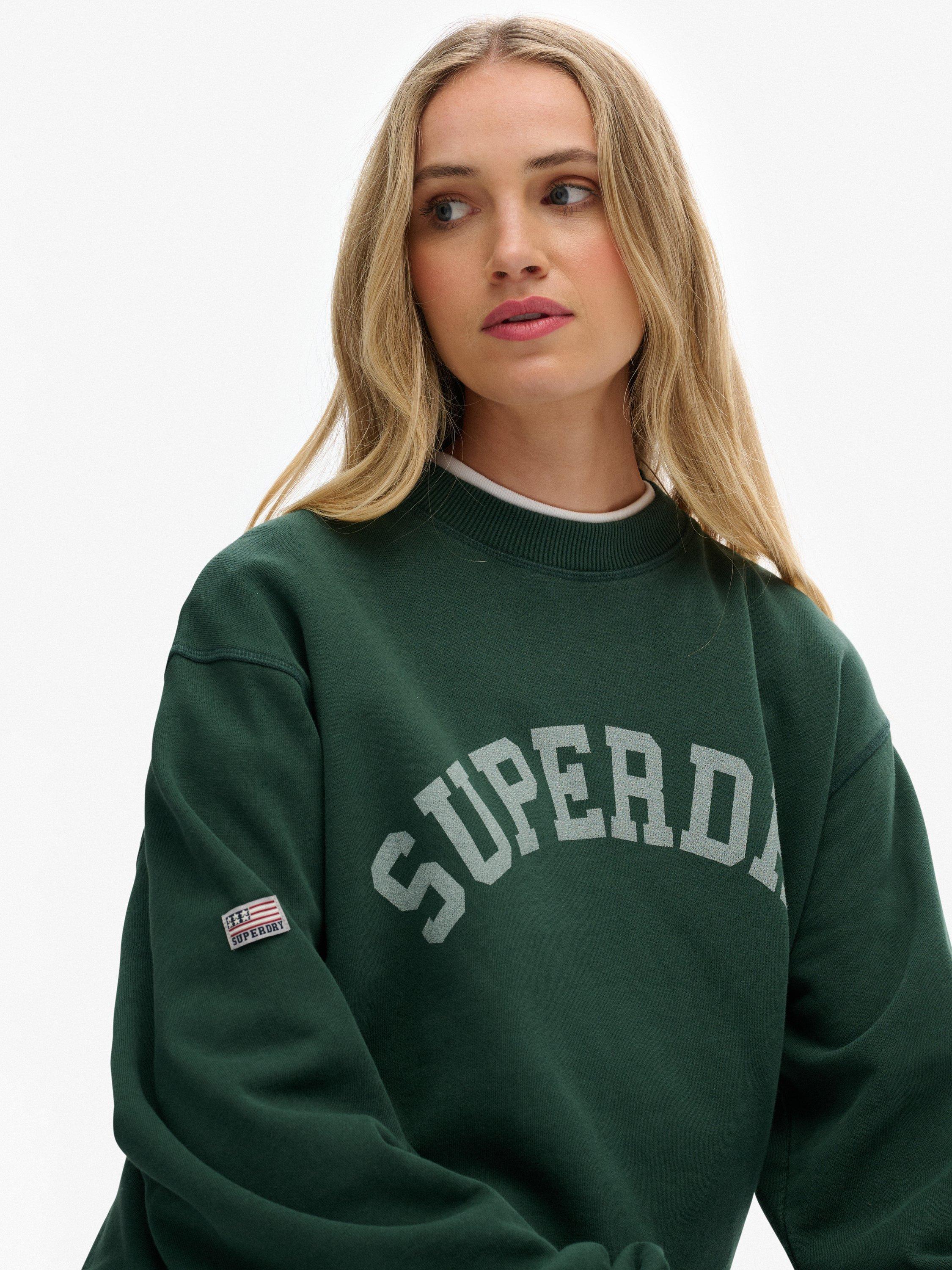 Product image 5 of 5, which shows Superdry Cotton Athletic Essentials Slouchy Crew Sweatshirt, Enamel Green, 8