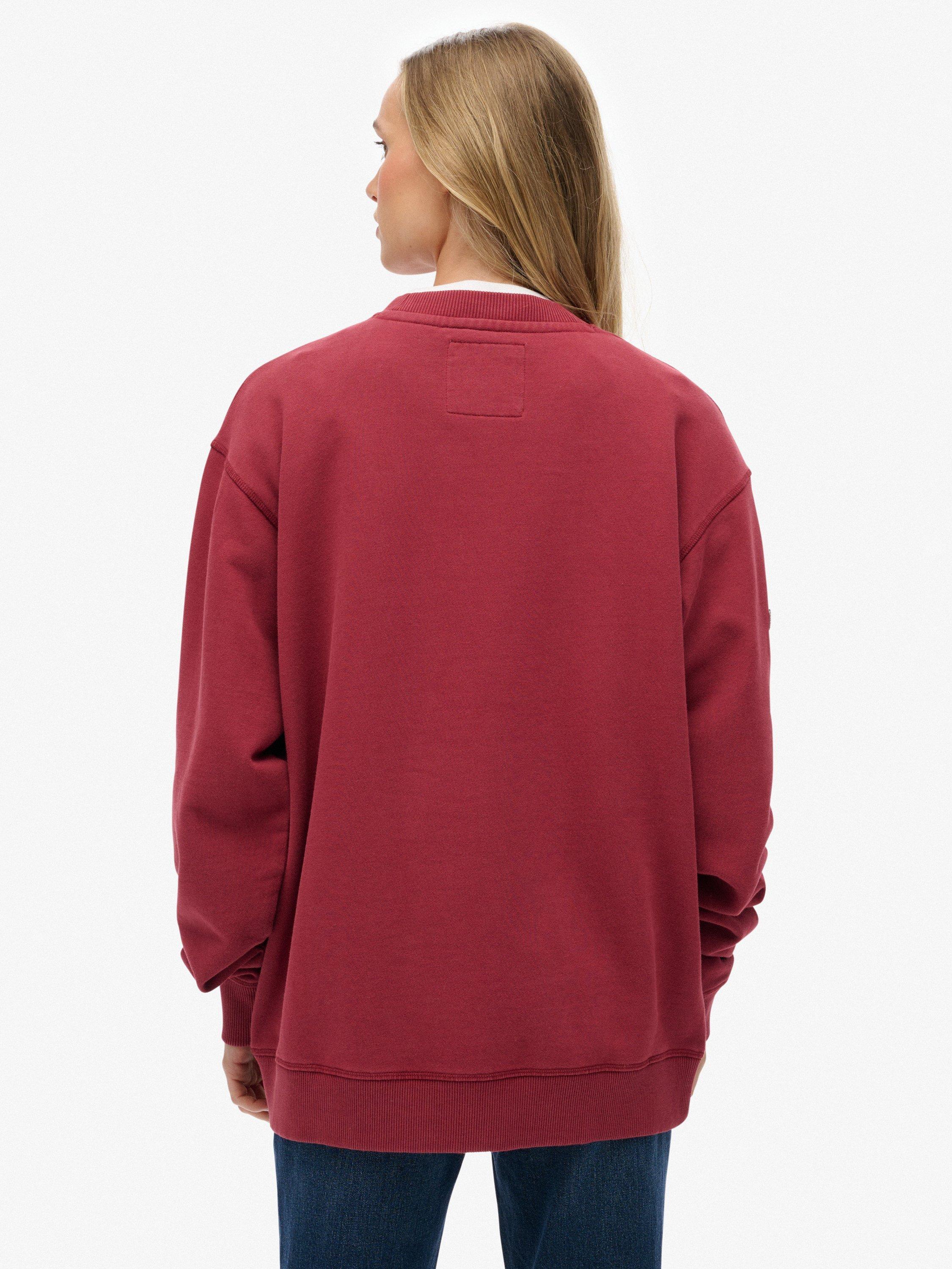Product image 2 of 5, which shows Superdry Cotton Athletic Essentials Slouchy Crew Sweatshirt, Bordeaux Red, 8