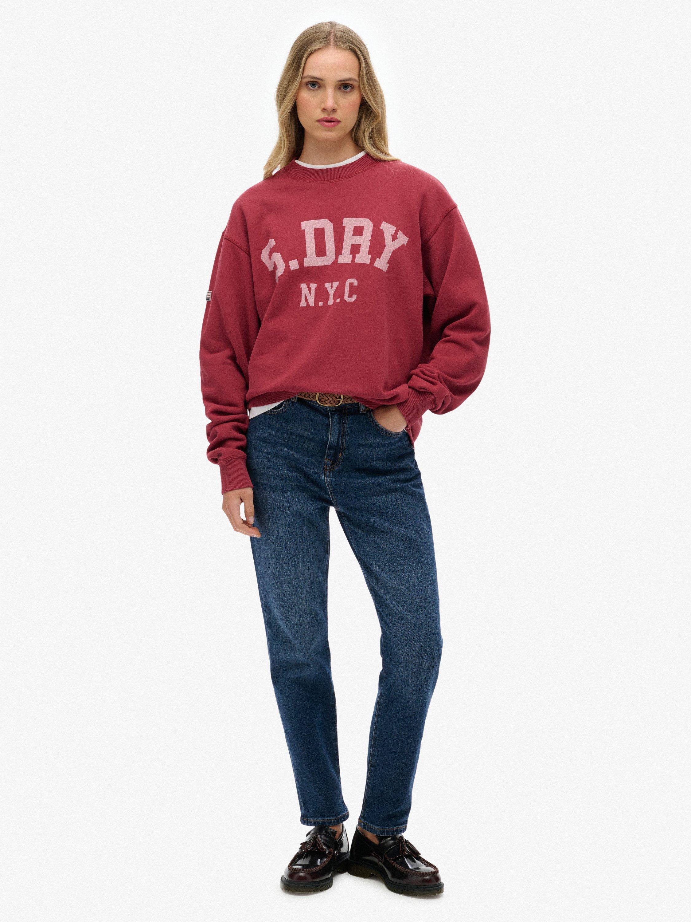 Product image 3 of 5, which shows Superdry Cotton Athletic Essentials Slouchy Crew Sweatshirt, Bordeaux Red, 8