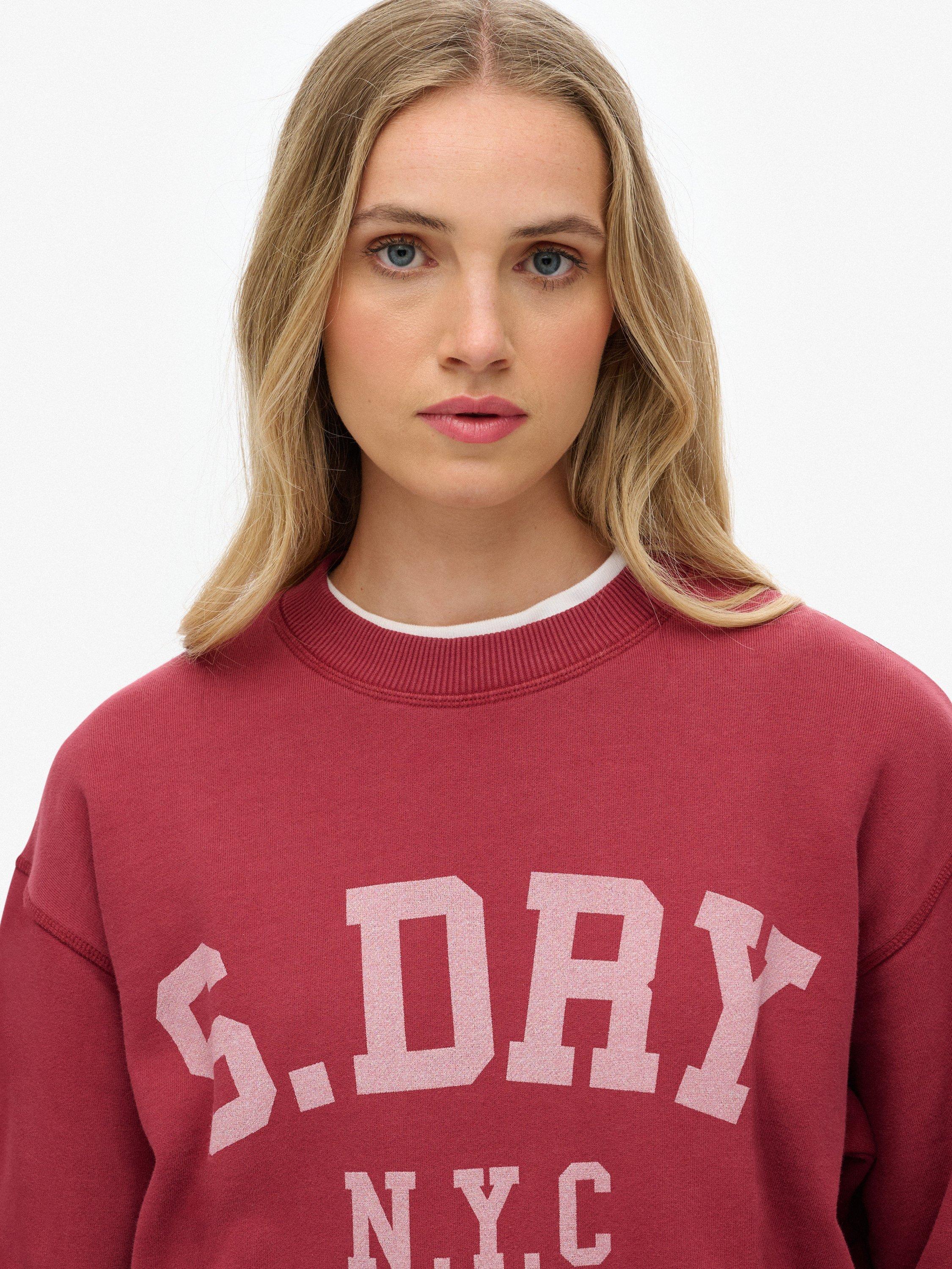 Product image 4 of 5, which shows Superdry Cotton Athletic Essentials Slouchy Crew Sweatshirt, Bordeaux Red, 8