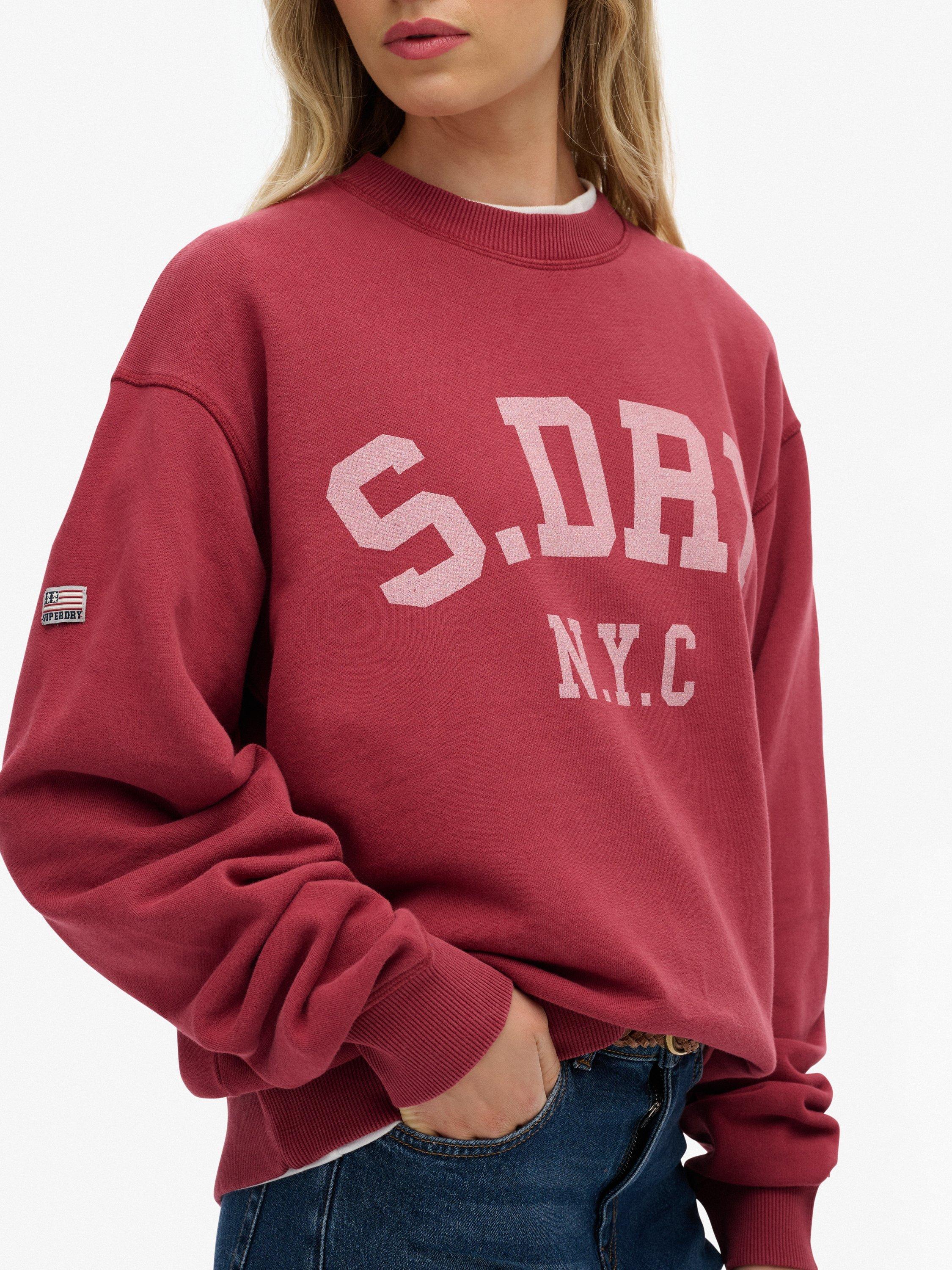 Product image 5 of 5, which shows Superdry Cotton Athletic Essentials Slouchy Crew Sweatshirt, Bordeaux Red, 8
