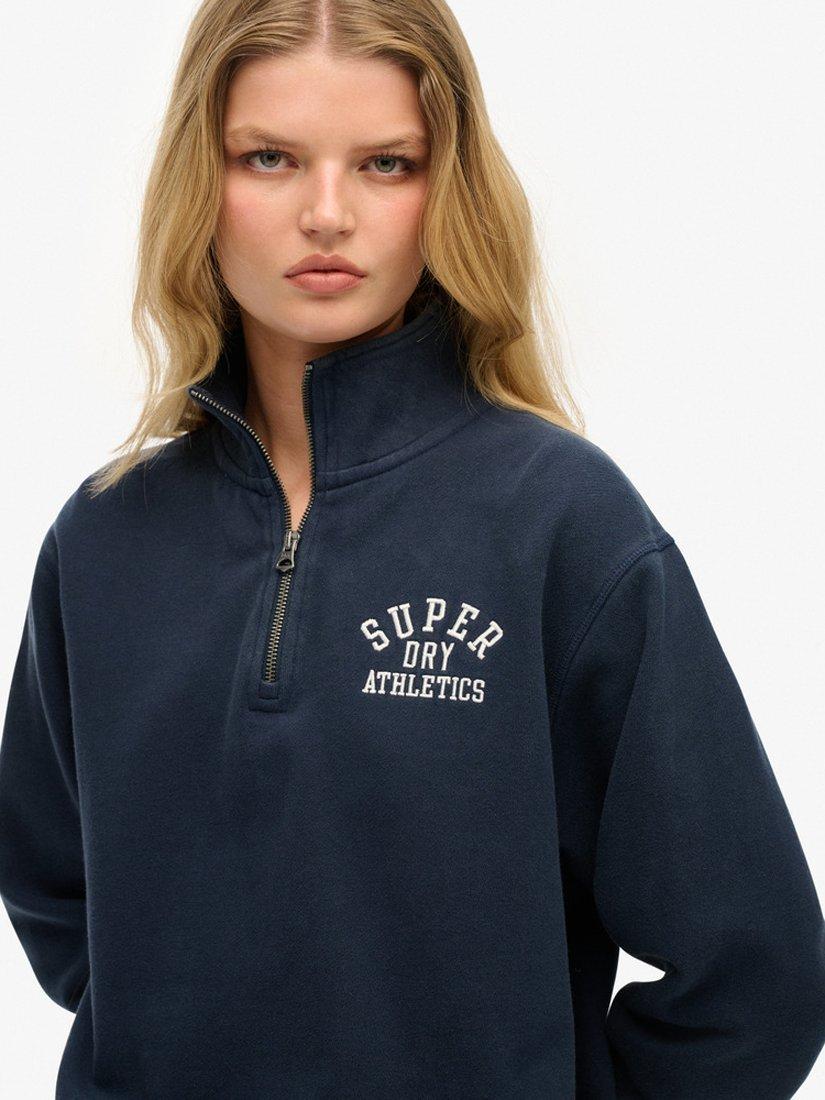 Product image 4 of 4, which shows Superdry Athletic Essentials Loose Fit Half Zip Body-Cotton Jumper, Nautical Navy, 8