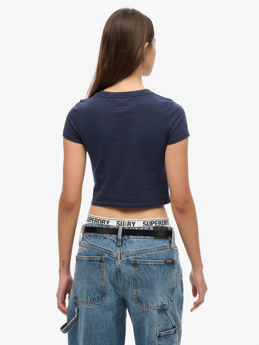 Product image 2 of 5, which shows Superdry Vintage Stripe Crop T-Shirt, Preppy Navy/Multi, 8