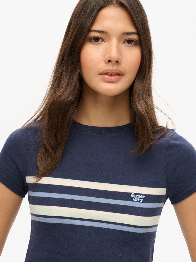 Product image 4 of 5, which shows Superdry Vintage Stripe Crop T-Shirt, Preppy Navy/Multi, 8