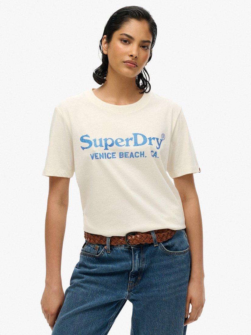 Product image 1 of 5, which shows Superdry Venue Metallic Relaxed T-Shirt, New Chalk White, 8