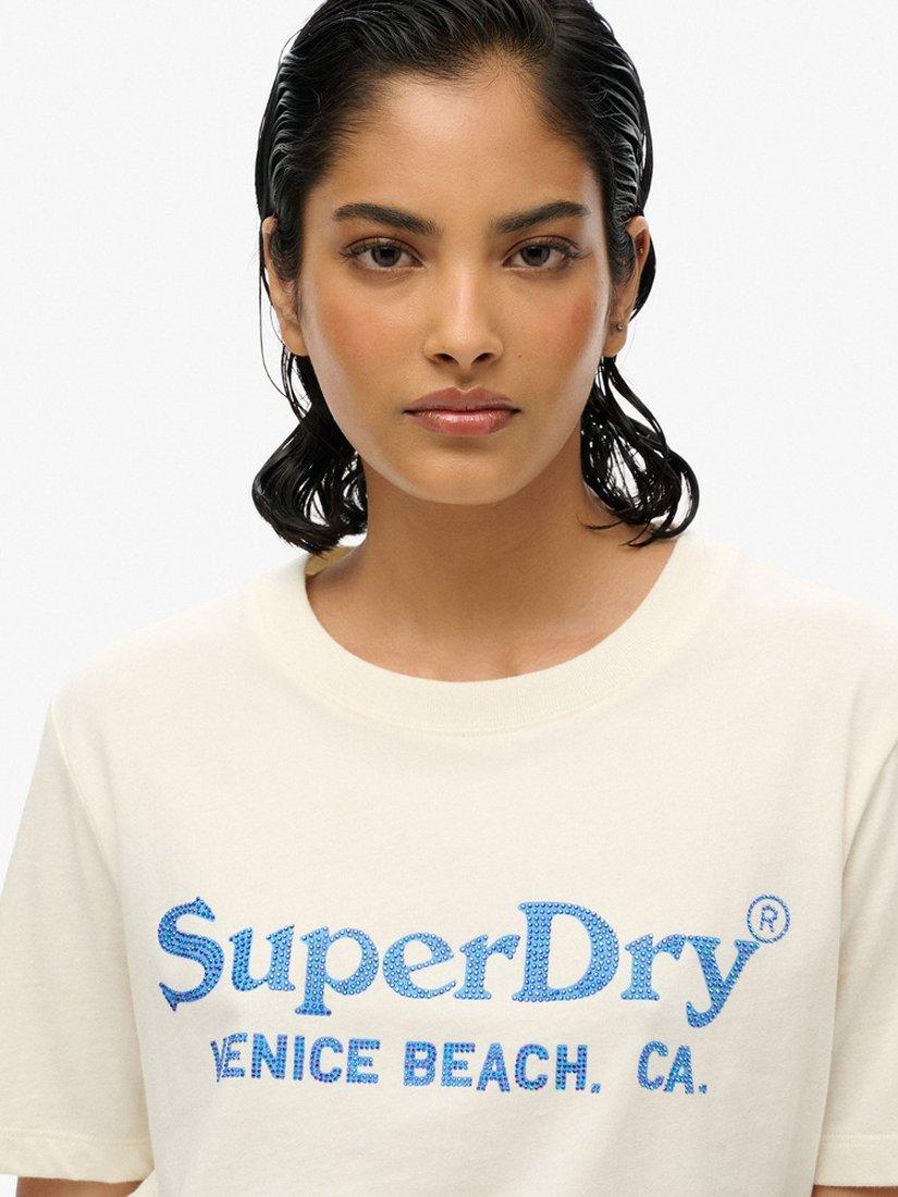 Product image 4 of 5, which shows Superdry Venue Metallic Relaxed T-Shirt, New Chalk White, 8