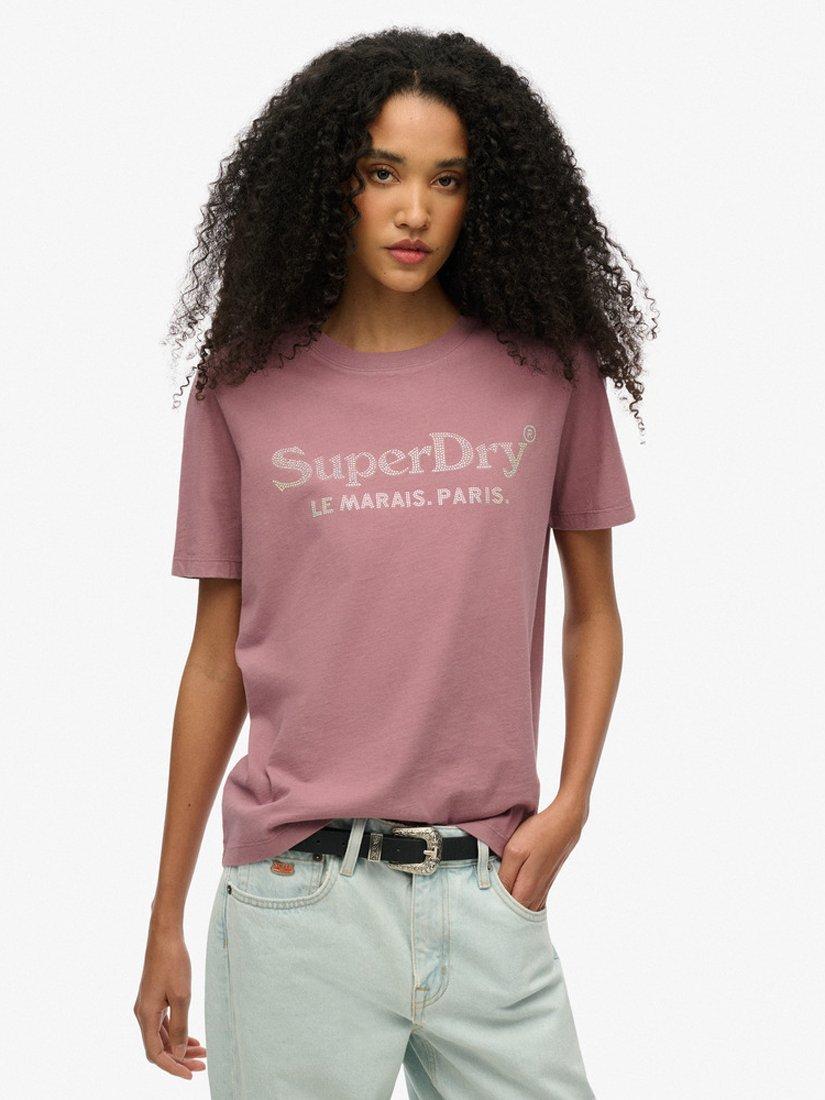 Product image 1 of 5, which shows Superdry Venue Metallic Relaxed T-Shirt, Grape Shake Purple, 8