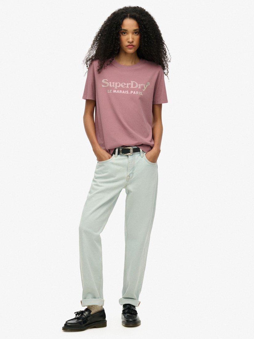 Product image 3 of 5, which shows Superdry Venue Metallic Relaxed T-Shirt, Grape Shake Purple, 8