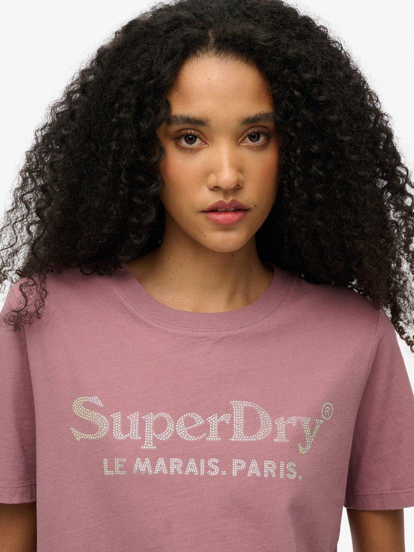 Product image 4 of 5, which shows Superdry Venue Metallic Relaxed T-Shirt, Grape Shake Purple, 8