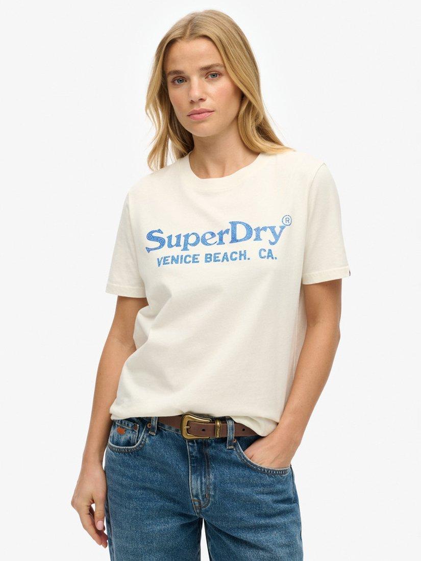 Product image 1 of 5, which shows Superdry Venue Metallic Relaxed T-Shirt, Chalk White, 8