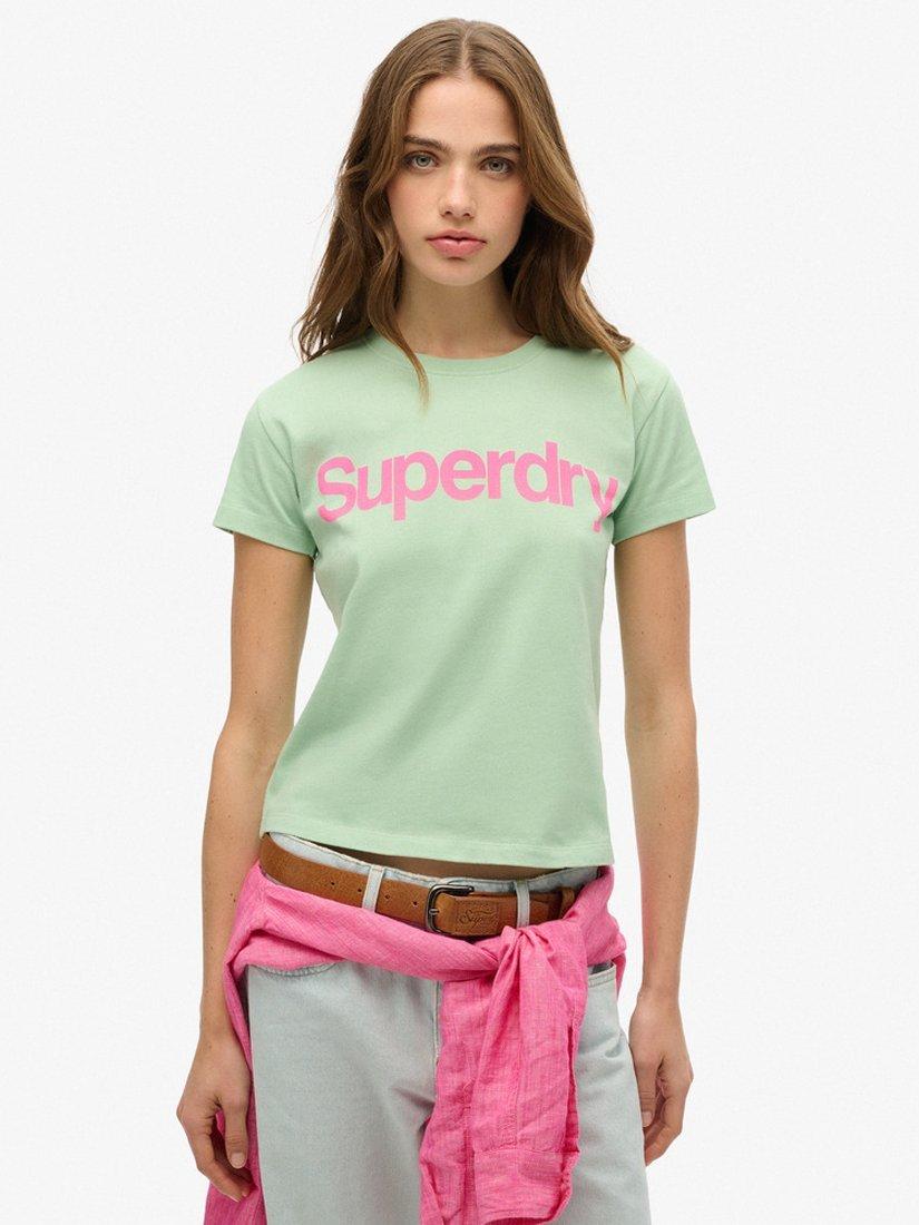 Product image 1 of 5, which shows Superdry Core Logo City Fitted T-Shirt, Hemlock Green, 8