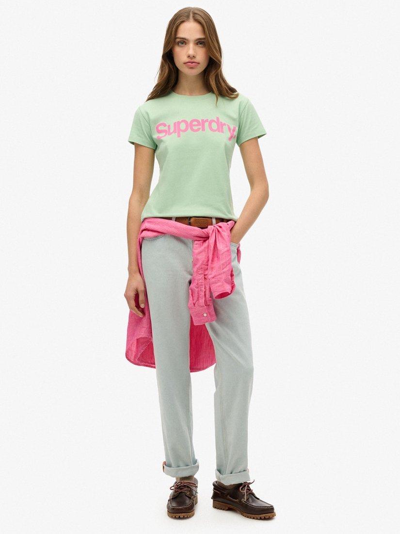 Product image 3 of 5, which shows Superdry Core Logo City Fitted T-Shirt, Hemlock Green, 8