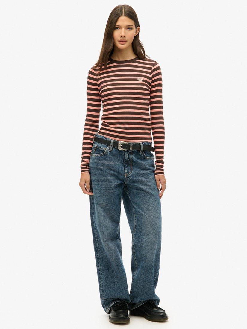 Product image 3 of 4, which shows Superdry Stripe Long Sleeve Top, Dark Brown/Multi, 8