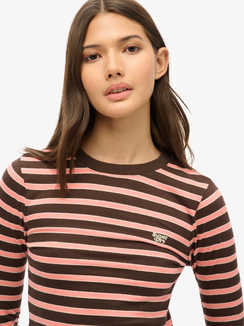 Product image 4 of 4, which shows Superdry Stripe Long Sleeve Top, Dark Brown/Multi, 8