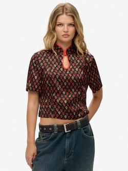 Superdry Mandarin Jacquard Top, Black, Black